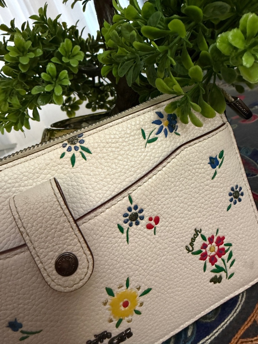 Coach Cream Floral Pebbled Leather Crossbody Bag - Picture 14 of 16